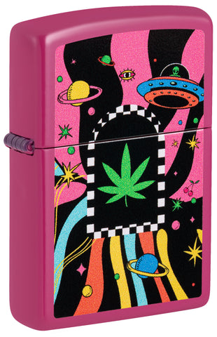 Front view of ˫ Cannabis Design Frequency Windproof Lighter standing at a 3/4 angle.